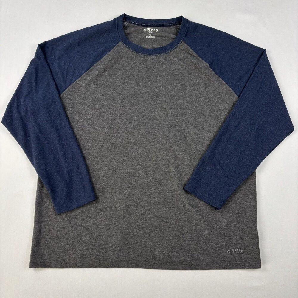 Orvis Classic Collection Raglan Shirt Mens XXL Gray Blue Long Sleeve Pullover